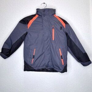 Hawke & Co Boys Puffer Winter Jacket‎ Size 4 Black Orange Removable Hood